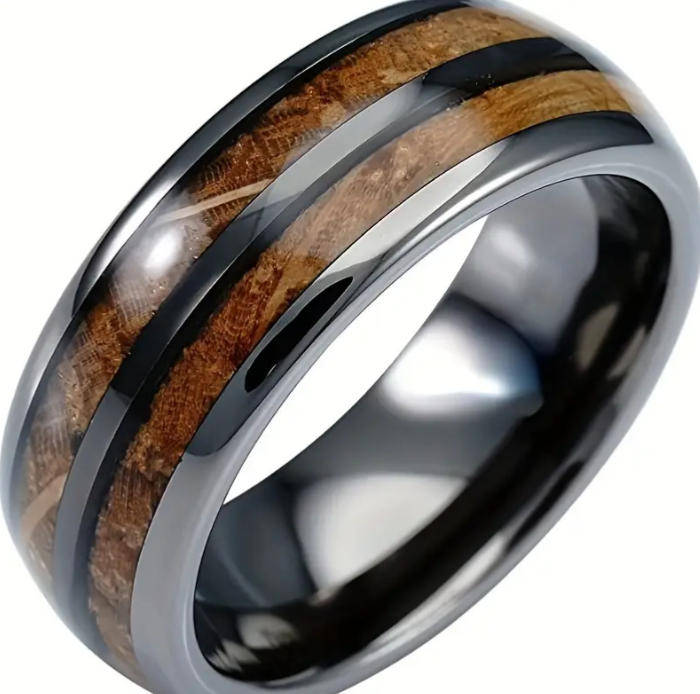 Titanium Wood Inlay Men's Ring Size 12