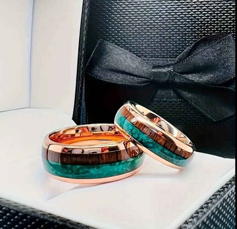 Titanium Three Tone Wood Inly Ring Size Y