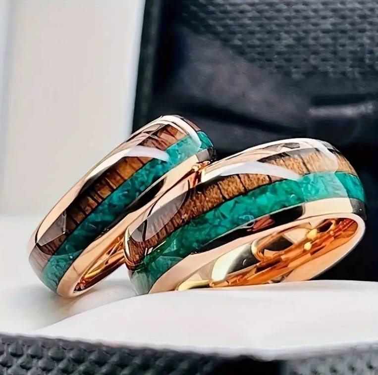 Titanium Three Tone Wood Inly Ring Size Y
