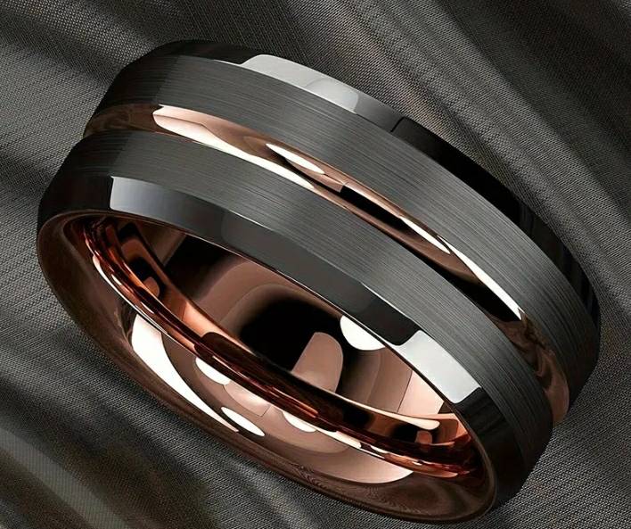 Titanium Rose Gold And Black Men's Ring Size Y