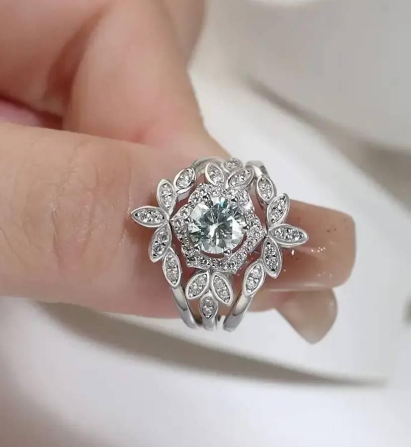 Genuine 1ct Moissanite Sterling Silver Wedding Ring Set Size R