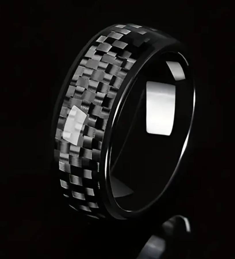Tungsten Carbide carbon fiber Inlay Men's Ring Size T