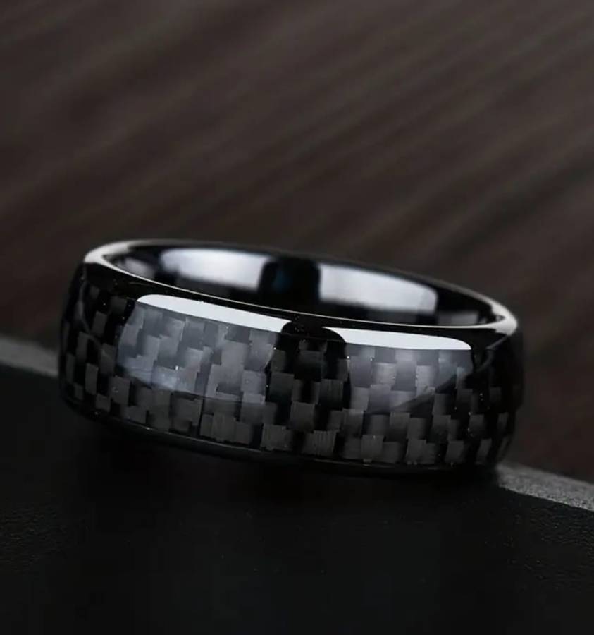 Tungsten Carbide carbon fiber Inlay Men's Ring Size T