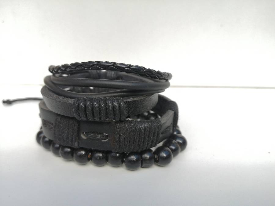 Mens Dark Black Watch & Bracelet Set  4-Piece Collection