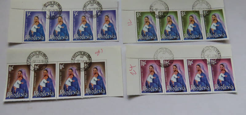 Rhodesia - 1977 Xmas Post Mark Llewellin Barracks and Southern Rhodesia U.PU. Three Stamps MNH
