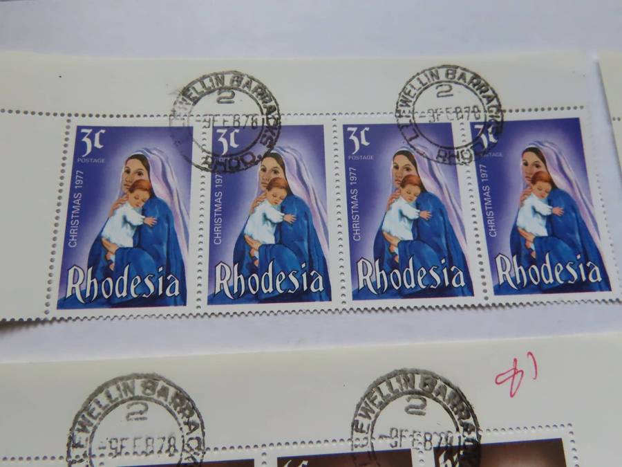 Rhodesia - 1977 Xmas Post Mark Llewellin Barracks and Southern Rhodesia U.PU. Three Stamps MNH