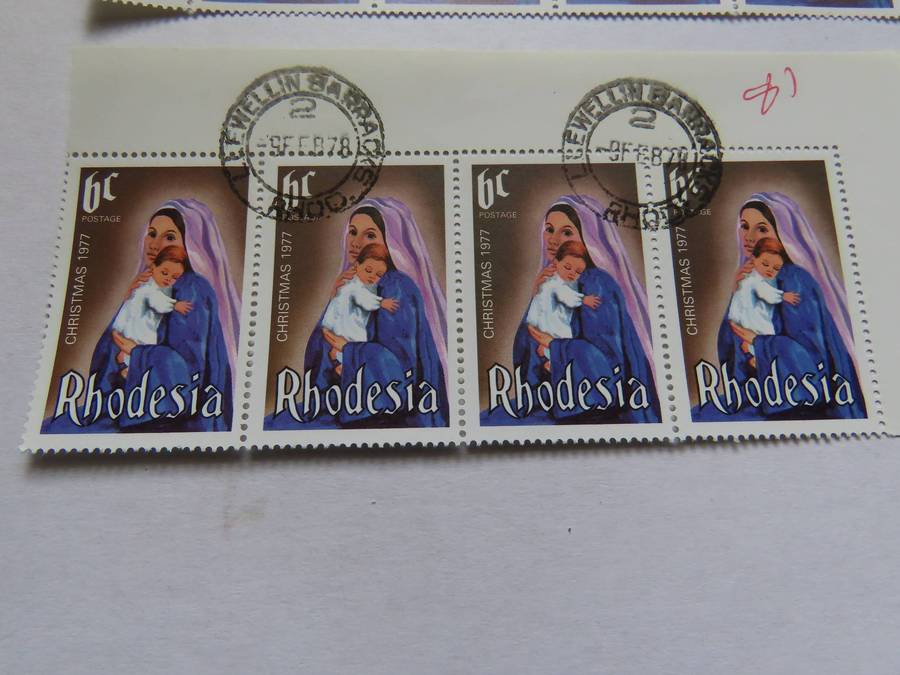Rhodesia - 1977 Xmas Post Mark Llewellin Barracks and Southern Rhodesia U.PU. Three Stamps MNH