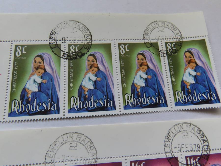 Rhodesia - 1977 Xmas Post Mark Llewellin Barracks and Southern Rhodesia U.PU. Three Stamps MNH
