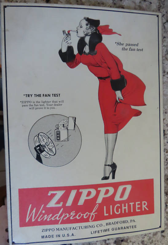Zippo - (Try The Fan Test) - Fabulous Metal Sign Measuring 40 x 28 Cms.