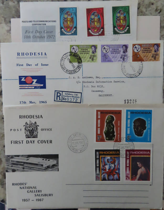 Rhodesia -3 Different FDC'S - 1965 ITU , 1967 Rhodes Gallery , 1972 Xmas