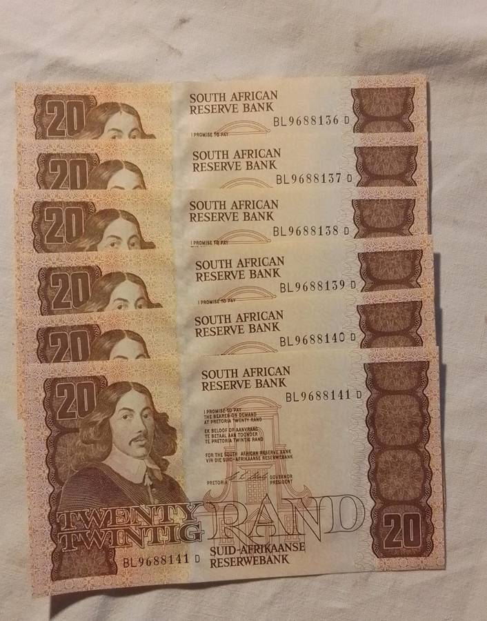 6x South African R20 notes in Sequence