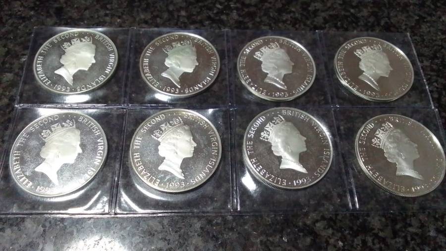 SILVER 1993 British Virgin Islands 25 Dollar Coins - Endangered Wildlife (8 coins)