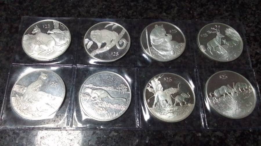 SILVER 1993 British Virgin Islands 25 Dollar Coins - Endangered Wildlife (8 coins)