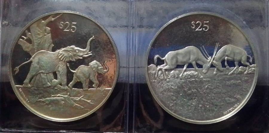 SILVER 1993 British Virgin Islands 25 Dollar Coins - Endangered Wildlife (8 coins)