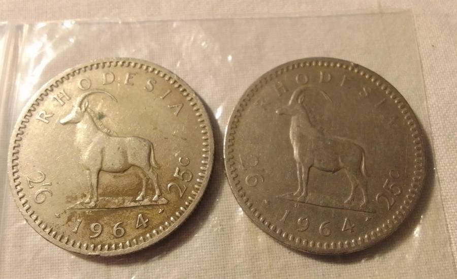 2x 1964 Rhodesia 25 Cent Coins