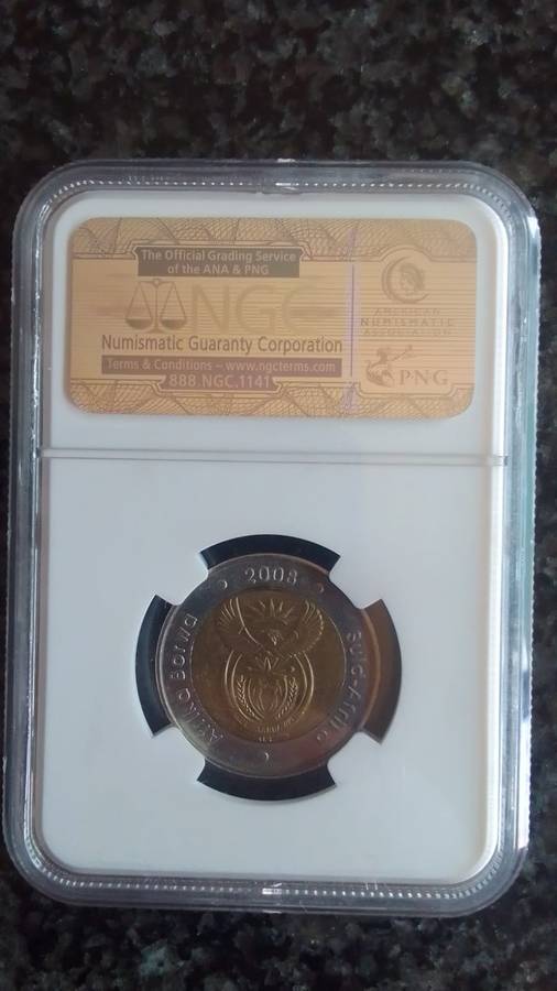 2008 Mandela 90th Birthday R5 coins graded AU58 coin