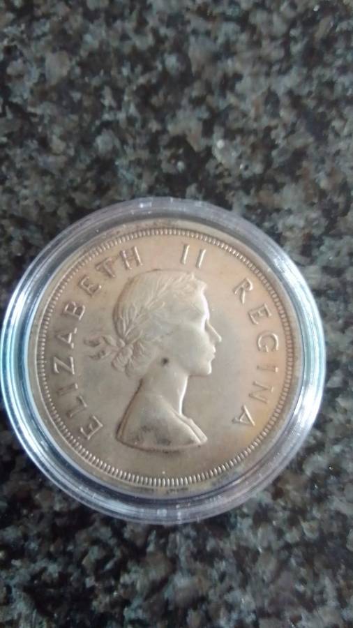 1958 South Africa Silver 5 shillings in plastic Capsule