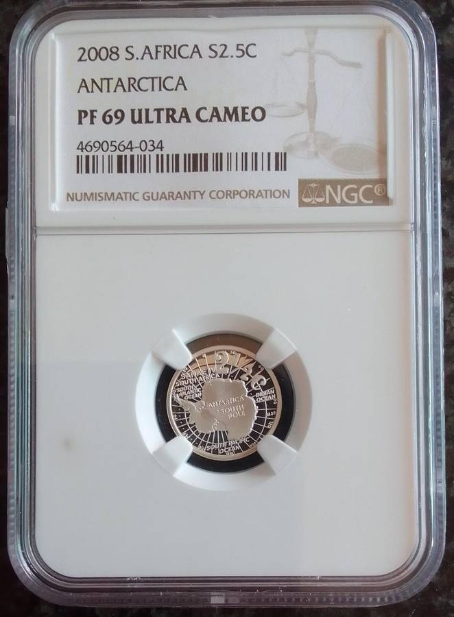 **A MUST-SEE COIN** - PF69 Ultra Cameo - 2008 South Africa 2½ Cent Antarctica Silver Coin.