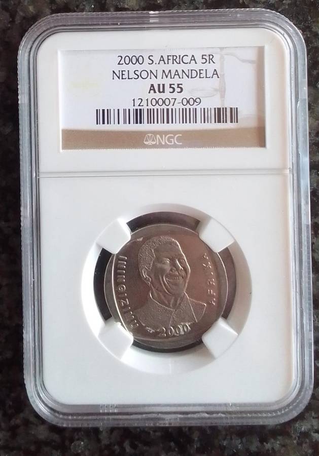 2000 South Africa Nelson Mandela R5 Coin Graded AU55
