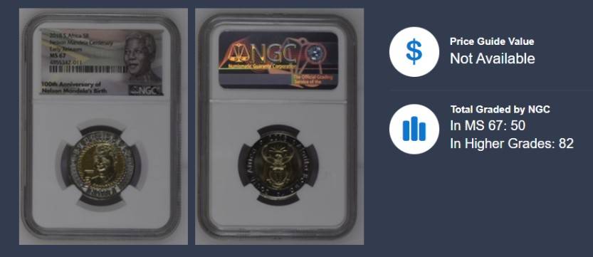 WORLDWIDE ONLY 50 NGC COINS IN THIS MS 67 GRADE - 2018 South Africa Mandela Centenary R5 Coin