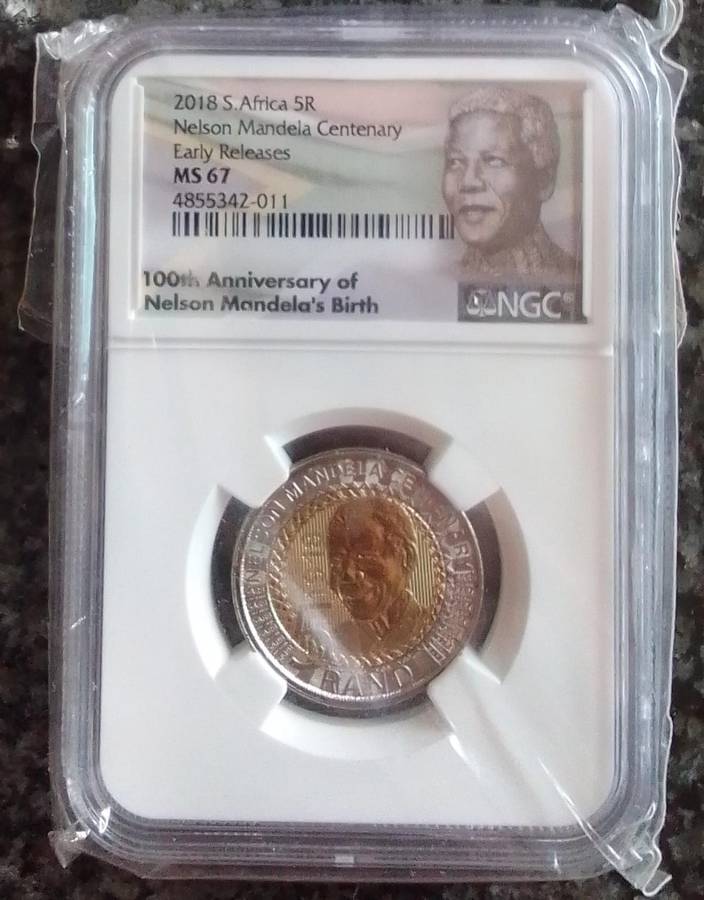 WORLDWIDE ONLY 50 NGC COINS IN THIS MS 67 GRADE - 2018 South Africa Mandela Centenary R5 Coin