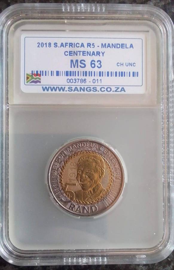 2018 South Africa Mandela Centenary R5 Coin - Graded MS63