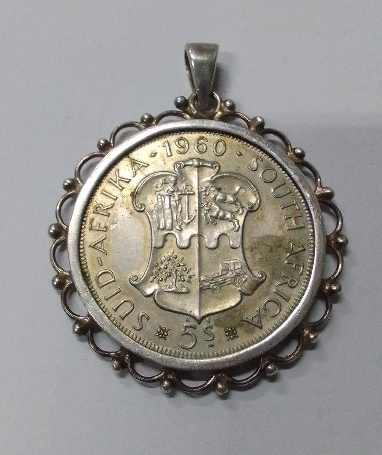 1960 South Africa 5 Shilling Silver Coin Pendant