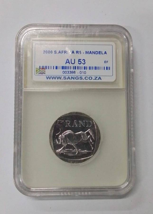 2000 South Africa Nelson Mandela R5 Coin Graded AU53