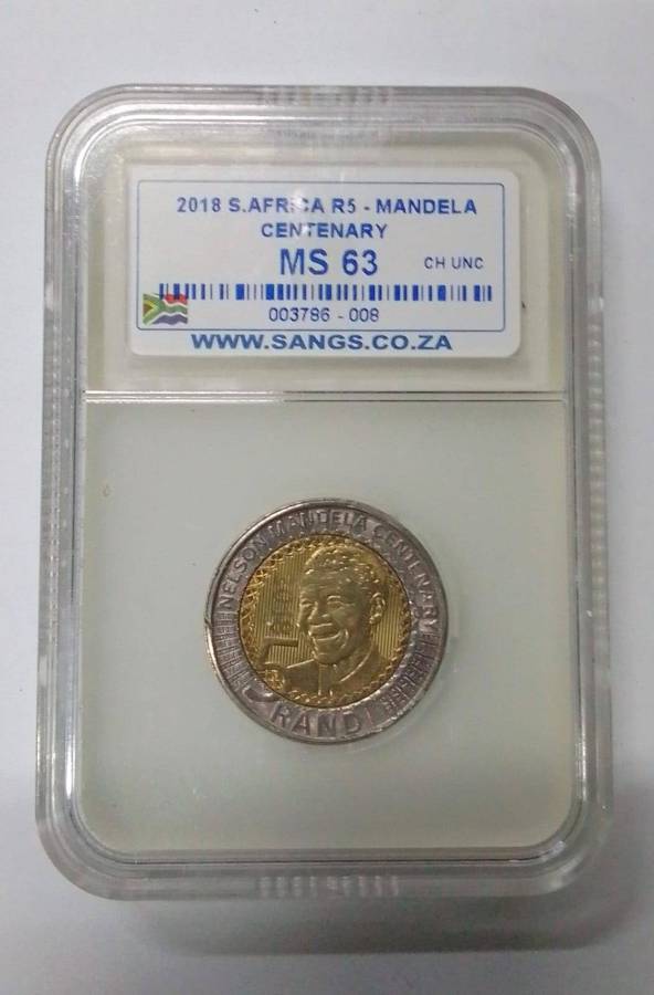 2018 South Africa Mandela Centenary R5 Coin - Graded MS63