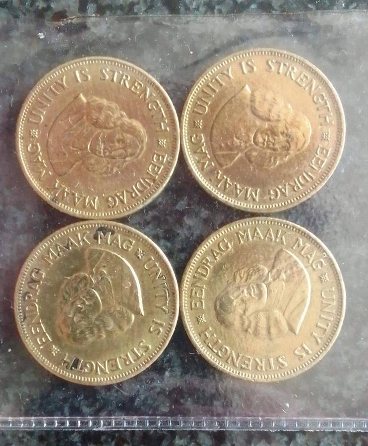 Very good condition coins, 1961, 1962, 1963, 1964 South Africa 1 Cent coins