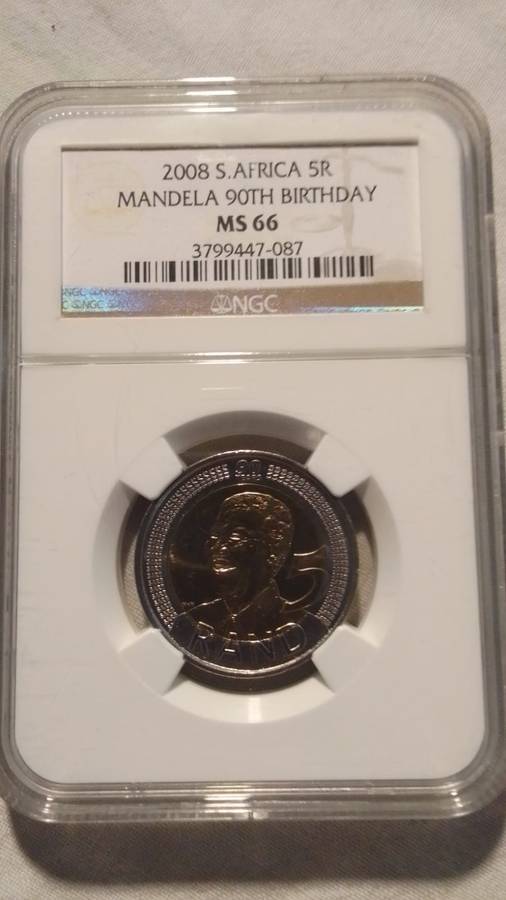 2008 Mandela 90th Birthday R5 coin - MS66 Grading