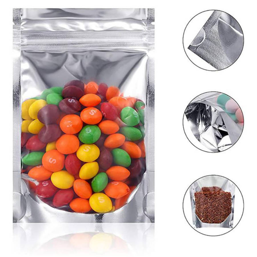 100pcs Mettalized clear stand up pouch with zipper