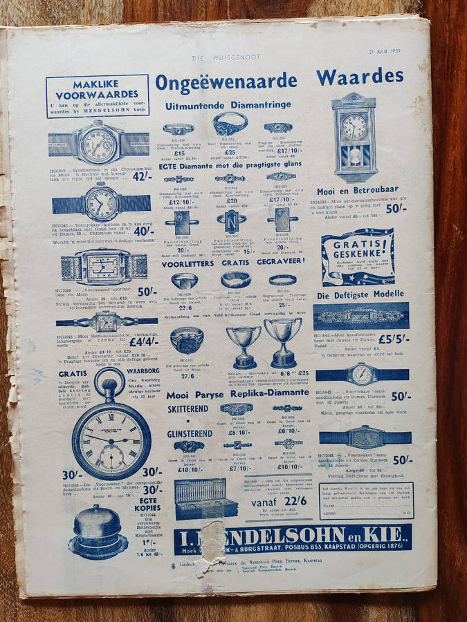 Huisgenoot  31 July 1939 (Pre-WWII South African Magazine  Fair Condition)
