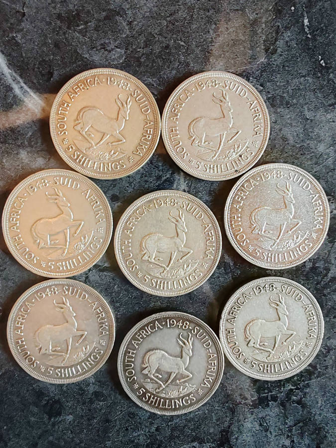 8 x South African 5 Shillings Silver Coins (1948)  80% Silver- LOT 6