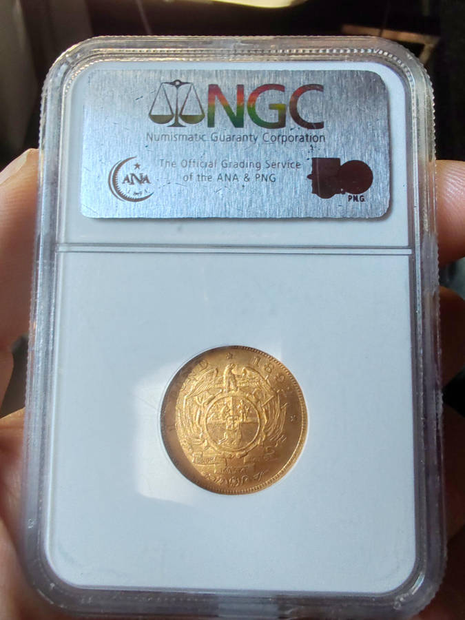 1892 ZAR 1 Pond  NGC AU53  Double Shaft