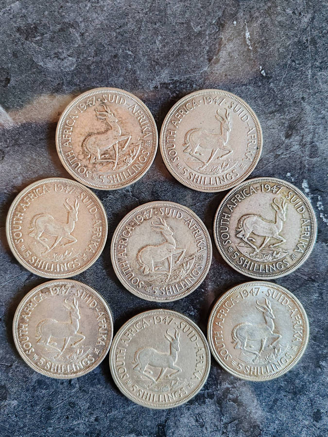 8 x South African 5 Shillings Silver Coins (1947)  80% Silver - LOT 5