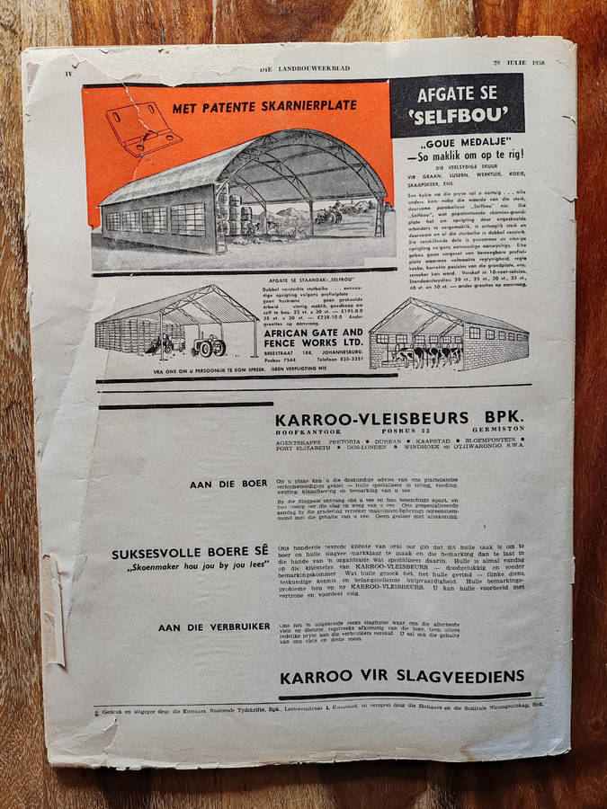 Landbouweekblad  29 Julie 1958 (Fair Condition)