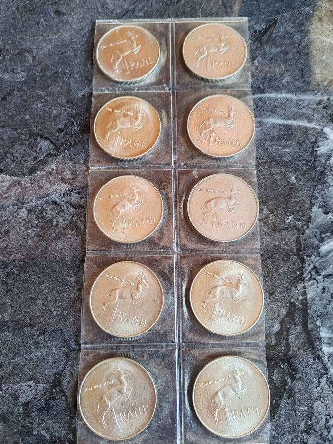 10 x South African 1 Rand Silver Coins (1960s)  80% Silver - LOT 1