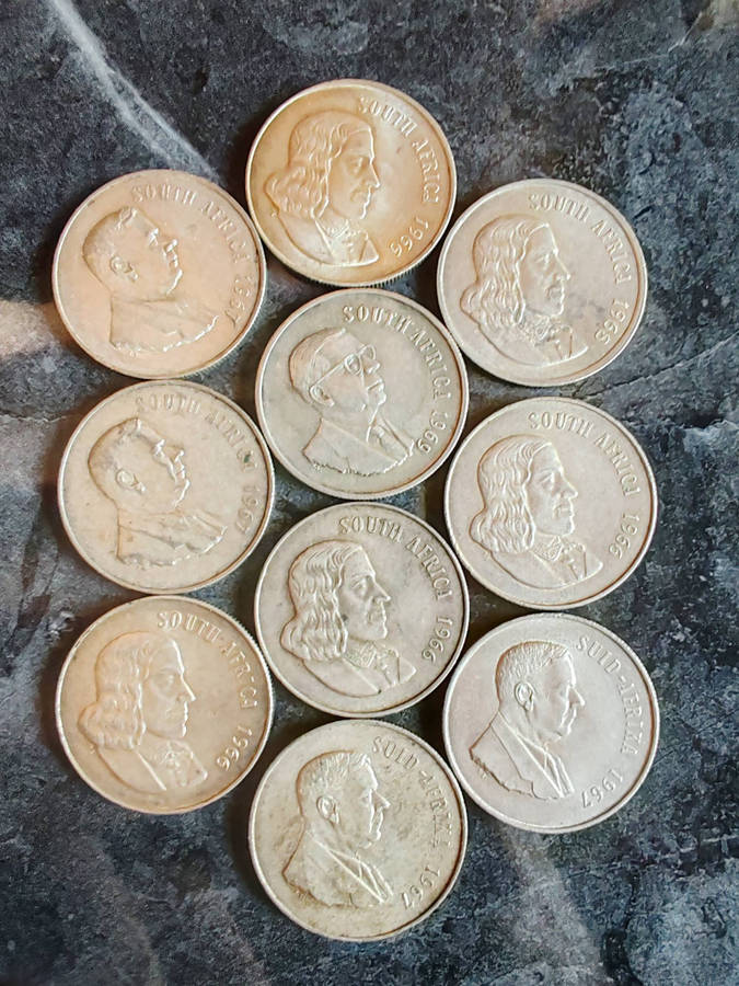 10 x South African 1 Rand Silver Coins (1960s)  80% Silver - LOT 10