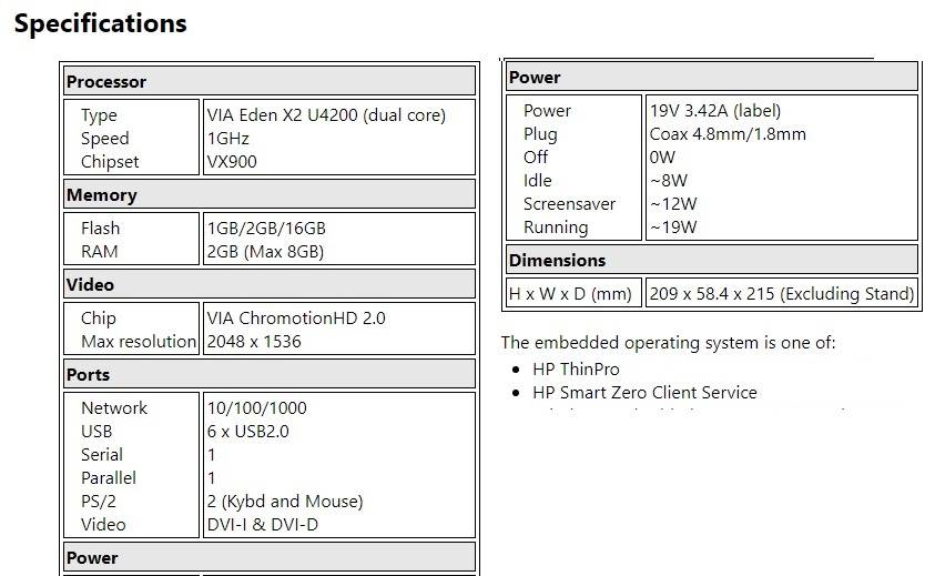 HP Thin Client T510 with 2gb DDR3 ram, SATA Cable to Add Hard Drive