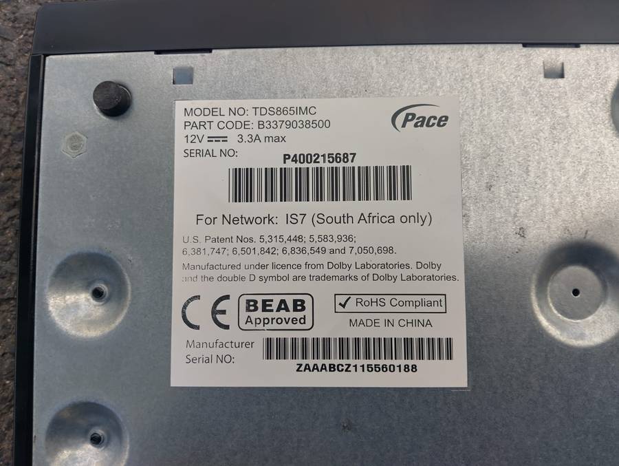 Pace DStv HD PVR 2P Decoder (TDS865IMC) | B3379038500