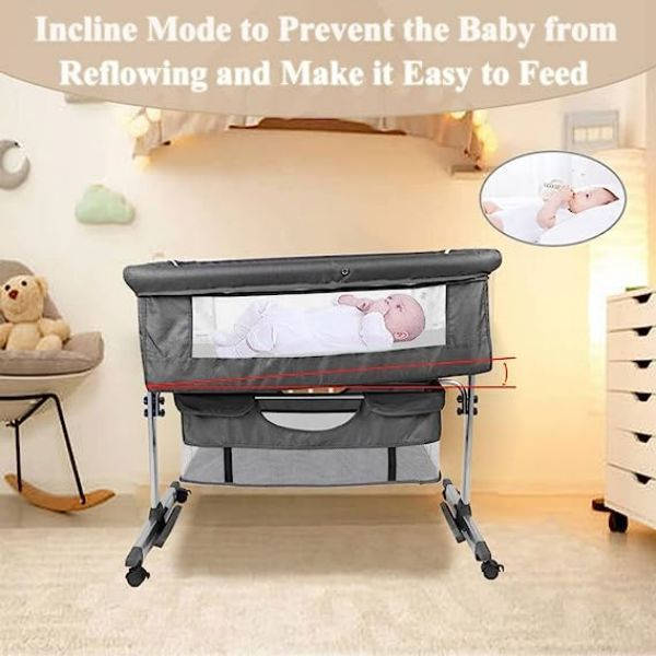 3 In 1 Bedside Baby Bassinet Sleeper Crib With Bed Nets-BLACK
