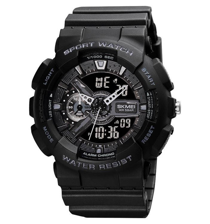 Mens Shock & Waterproof Duo Time Watch Alarm Stopwatch