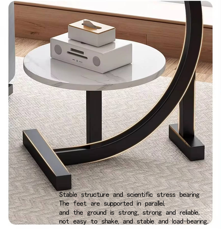 Round Side Table Double Layer Small Coffee Table - black+black