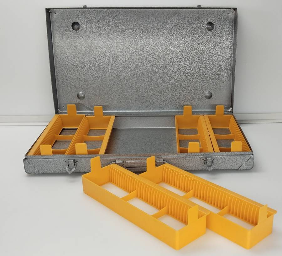 Vintage Photo Slide Storage Box. Metal.  Holds 216 Slides