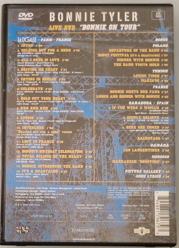 Bonnie Tyler  Bonnie On Tour | DVD-Video, NTSC, PAL, Double Sided (rare) 2006