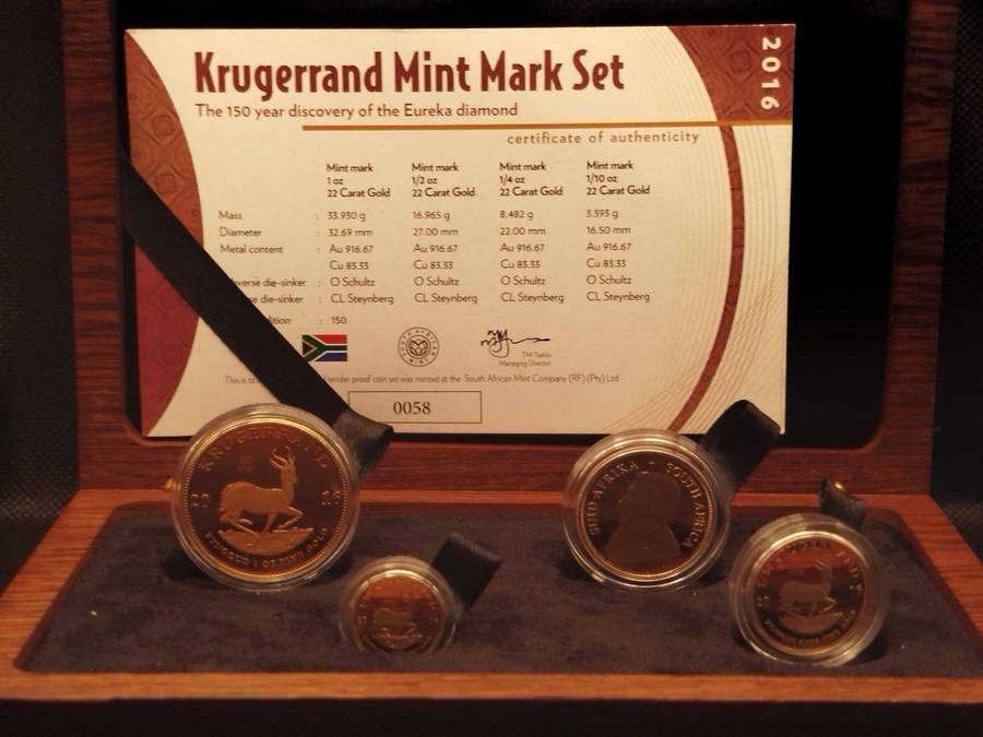 2016 Krugerrand Mint Mark 4-Coin Proof Set  150 Years of the Eureka Diamond Price: R140,000
