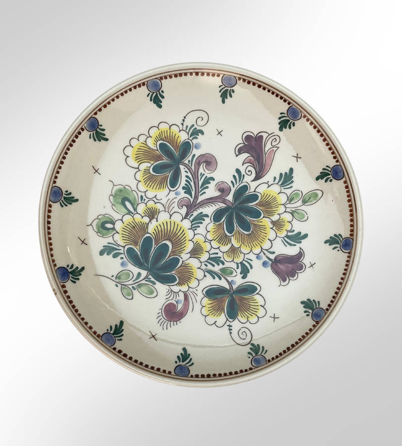 Delft Blue Hand-Painted Faience Polychrome Jug & Plate 2 piece Set  Signed, Made in Holland