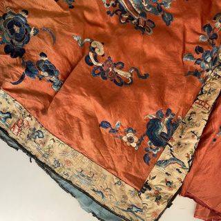 Antique Chinese Silk Embroidered Robe  Late Qing Dynasty (c.1870-1910)  Hand Embroidered Scenes