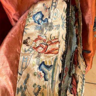 Antique Chinese Silk Embroidered Robe  Late Qing Dynasty (c.1870-1910)  Hand Embroidered Scenes